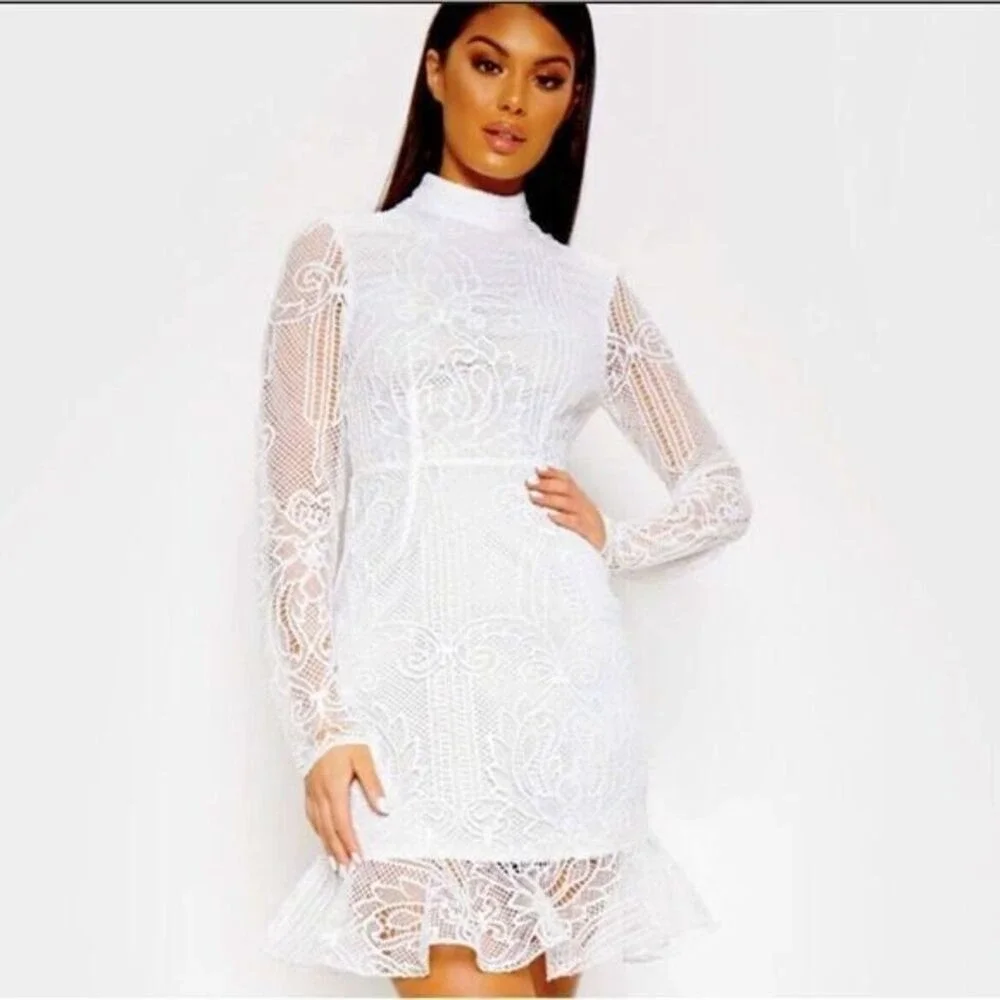Pretty little thing sz 10 bodycon white crochet lace girlhoodcore romantic Fairy